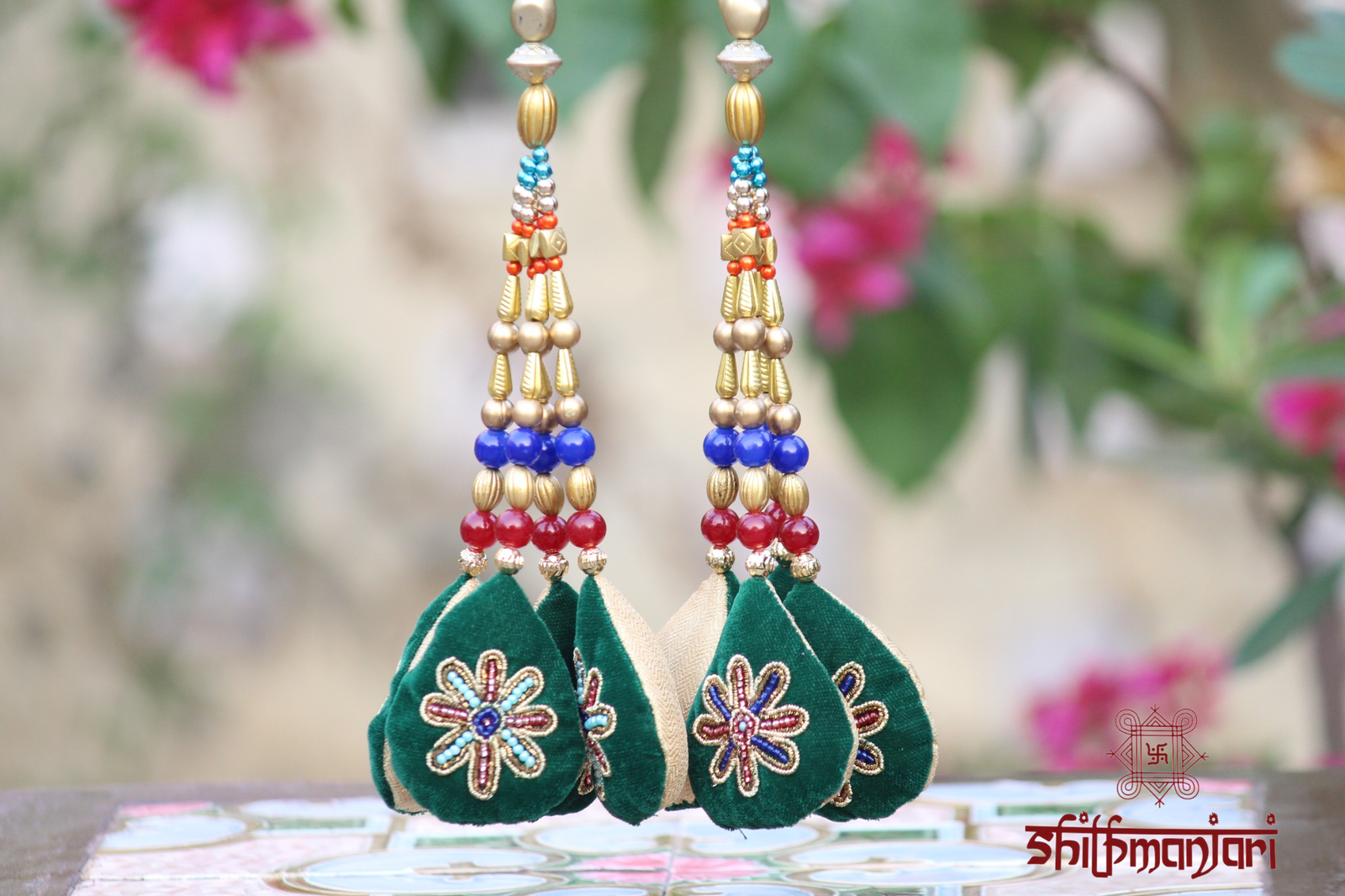 Royal Emerald Green Velvet Potli Bag with Intricate Zari Peacock Embroidery & Multicolor Stone Detailing (Luxury Ethnic Clutch) - Image 2
