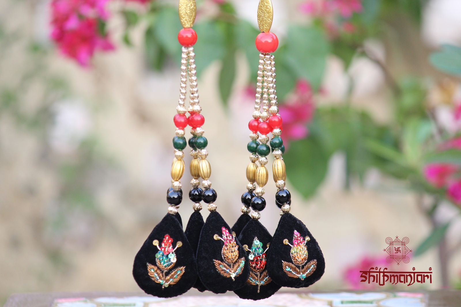 Royal Black Velvet Potli Bag with Intricate Zari Floral Embroidery & Multicolor Sequin and Bead Detailing (Luxury Ethnic Clutch) - Image 5