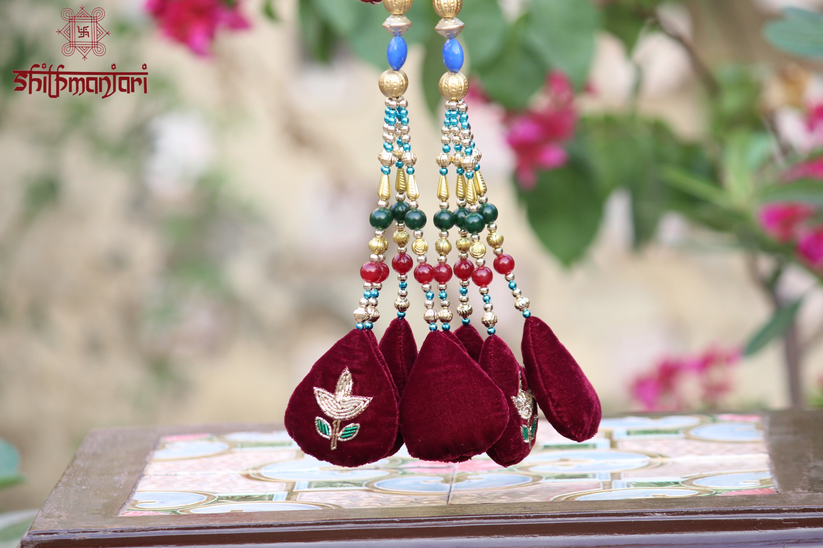 Meher Gulrang Royal Latkan Set with Multicolor Beads, Velvet Petal Tassels & Zari Detailing (Premium Ethnic Accessory)