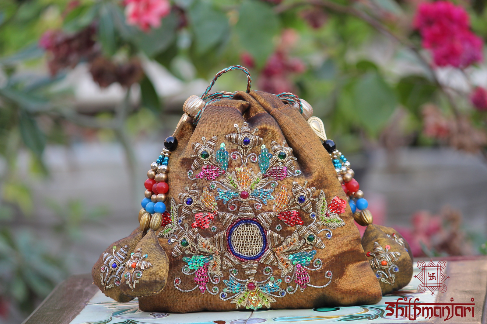 Elegant Multicolor Embroidered Potli Bag with Zari, Beads & Stone Detailing (Traditional Ethnic Clutch) - Image 3