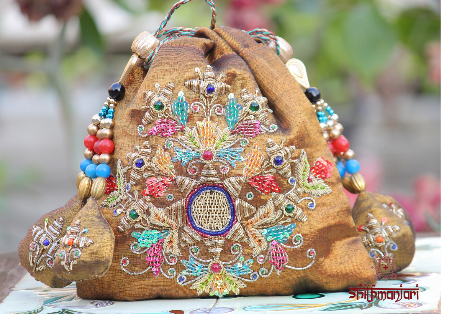 Elegant Multicolor Embroidered Potli Bag with Zari, Beads & Stone Detailing (Traditional Ethnic Clutch) - Image 2