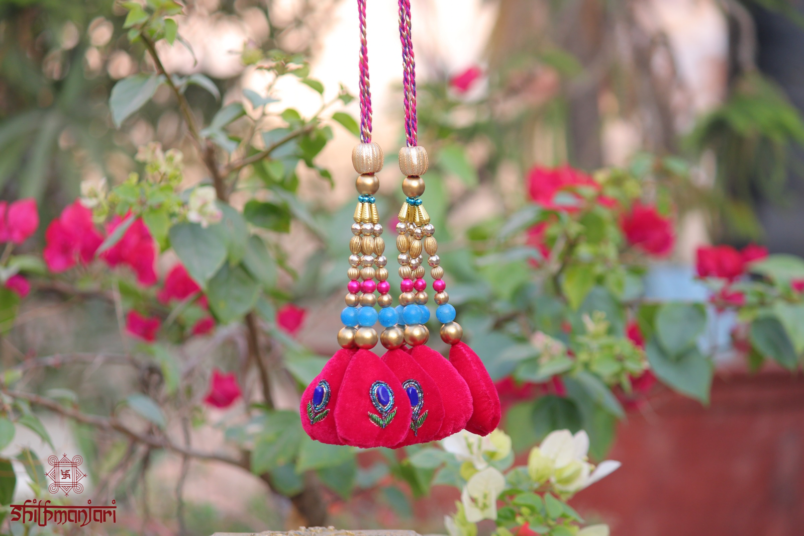 Royal Red Velvet Peacock Embroidered Potli Bag with Zari & Bead Work (Designer Ethnic Clutch) - Image 3