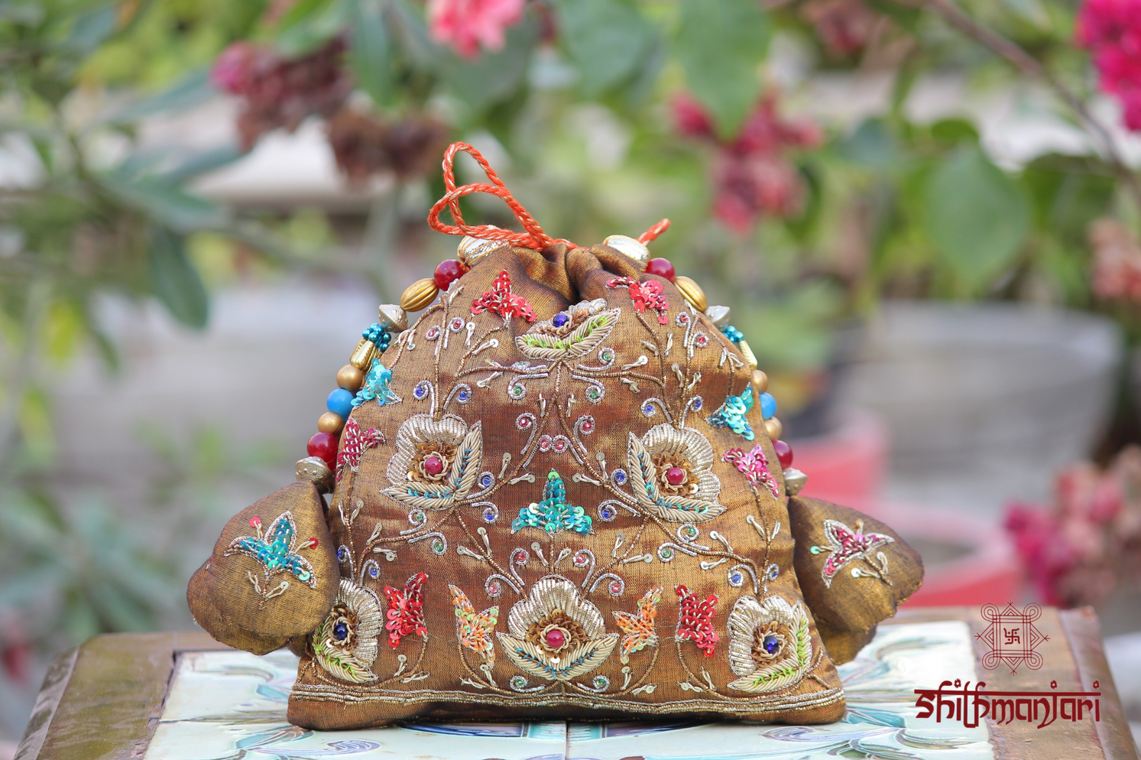 Luxury Ethnic Embroidered Potli Bag with Zari & Sequin Detailing (Traditional Ethnic Clutch) - Image 5