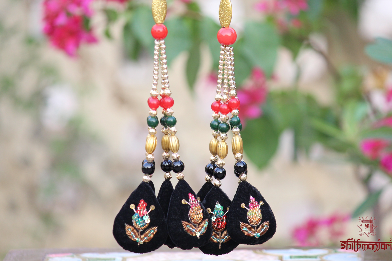 Royal Black Velvet Potli Bag with Intricate Zari Floral Embroidery & Multicolor Sequin and Bead Detailing (Luxury Ethnic Clutch) - Image 3