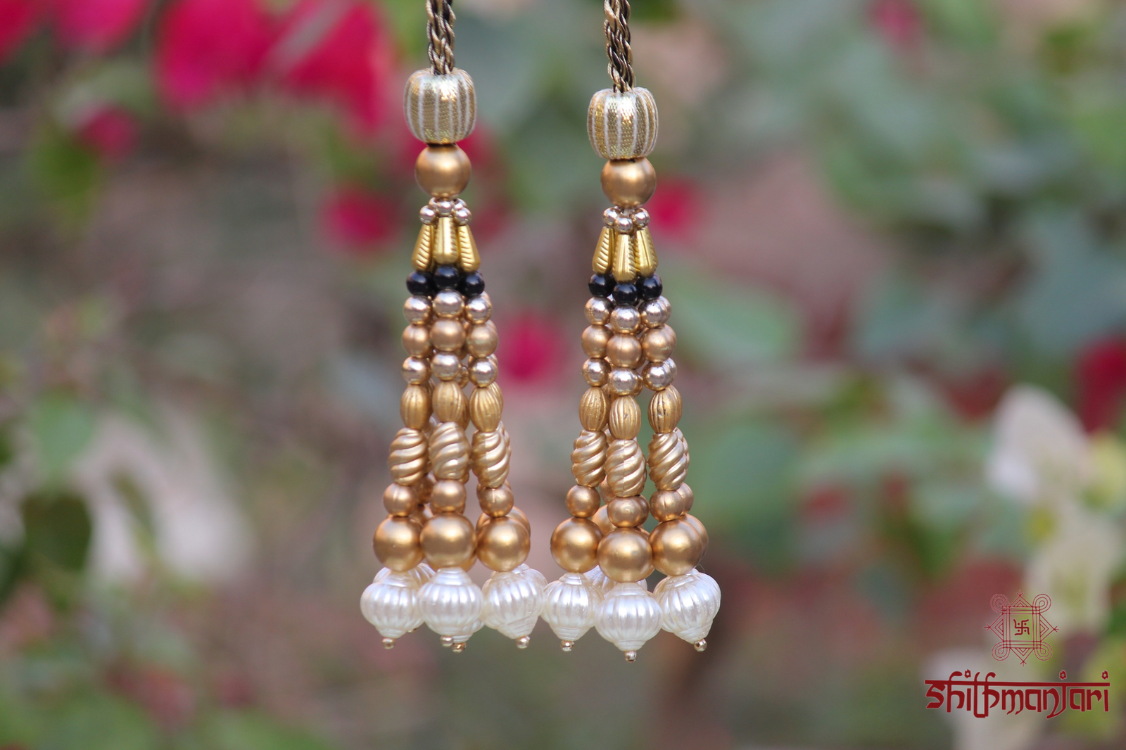 Elegant Cream Fabric Potli with Antique Gold Embroidery & Pearl Bead Work (Luxury Ethnic Bag) - Image 2