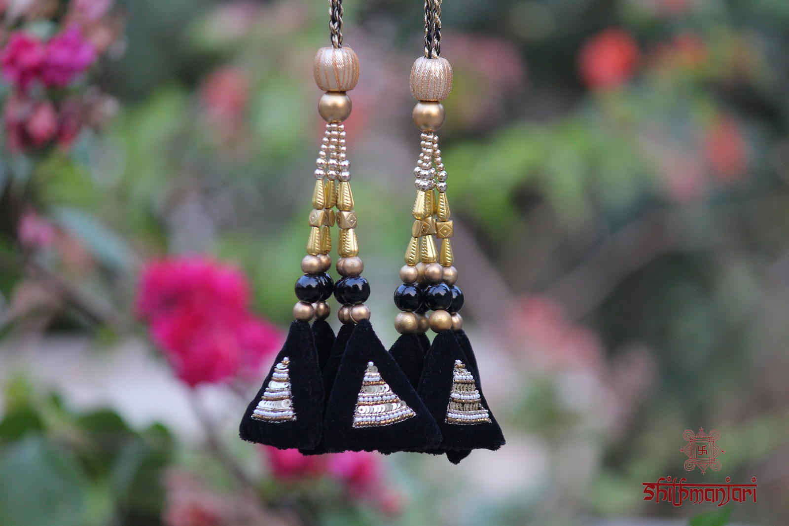 Luxury Black Velvet Deer Embroidered Potli Bag with Zari & Bead Tassel Work (Designer Ethnic Clutch) - Image 2
